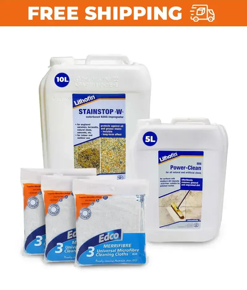 Collection of cleaning products with visible branding on a white background