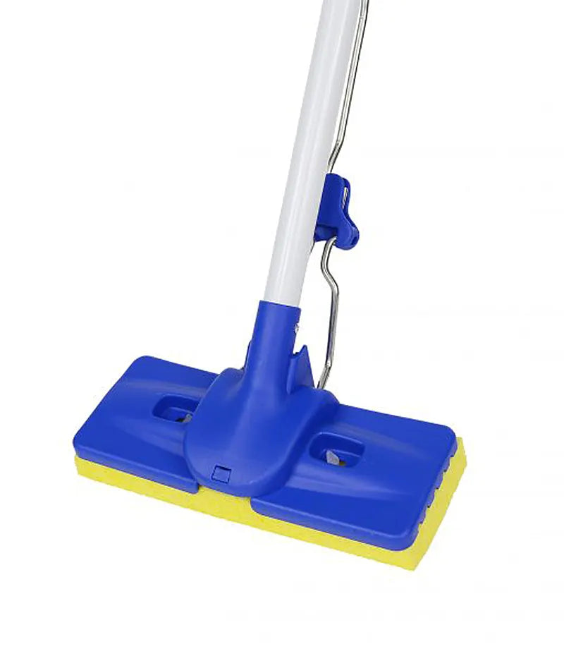 Blue and yellow cleaning mop on a white background