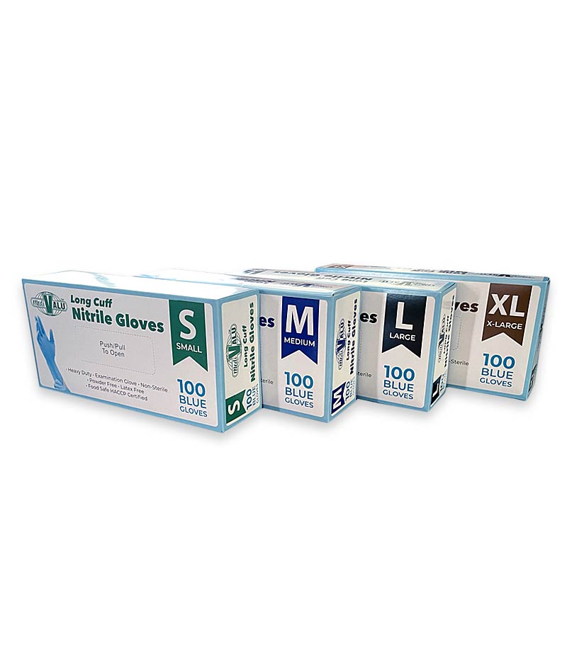 MaxValu Long Cuff Nitrile Gloves - 100 Pcs Per Box