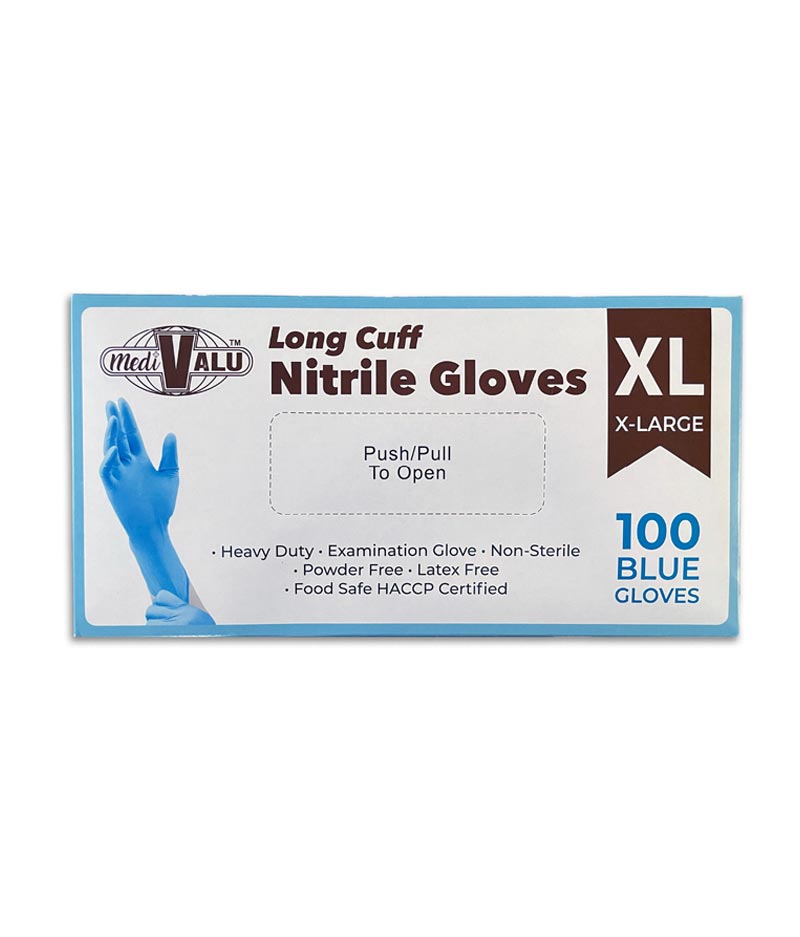 MaxValu Long Cuff Nitrile Gloves - 100 Pcs Per Box