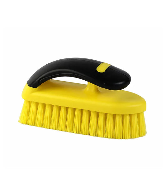UNi-PROHeavyDutyScrubbingBrush Heavy-duty scrubbing brush with yellow bristles and black handle on a white background