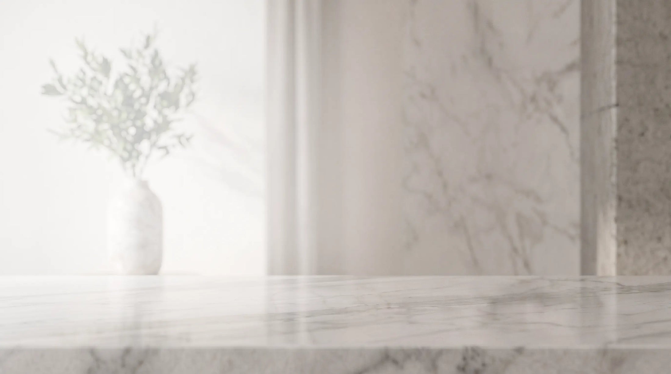 Polished marble benchtop in a bright stone interior