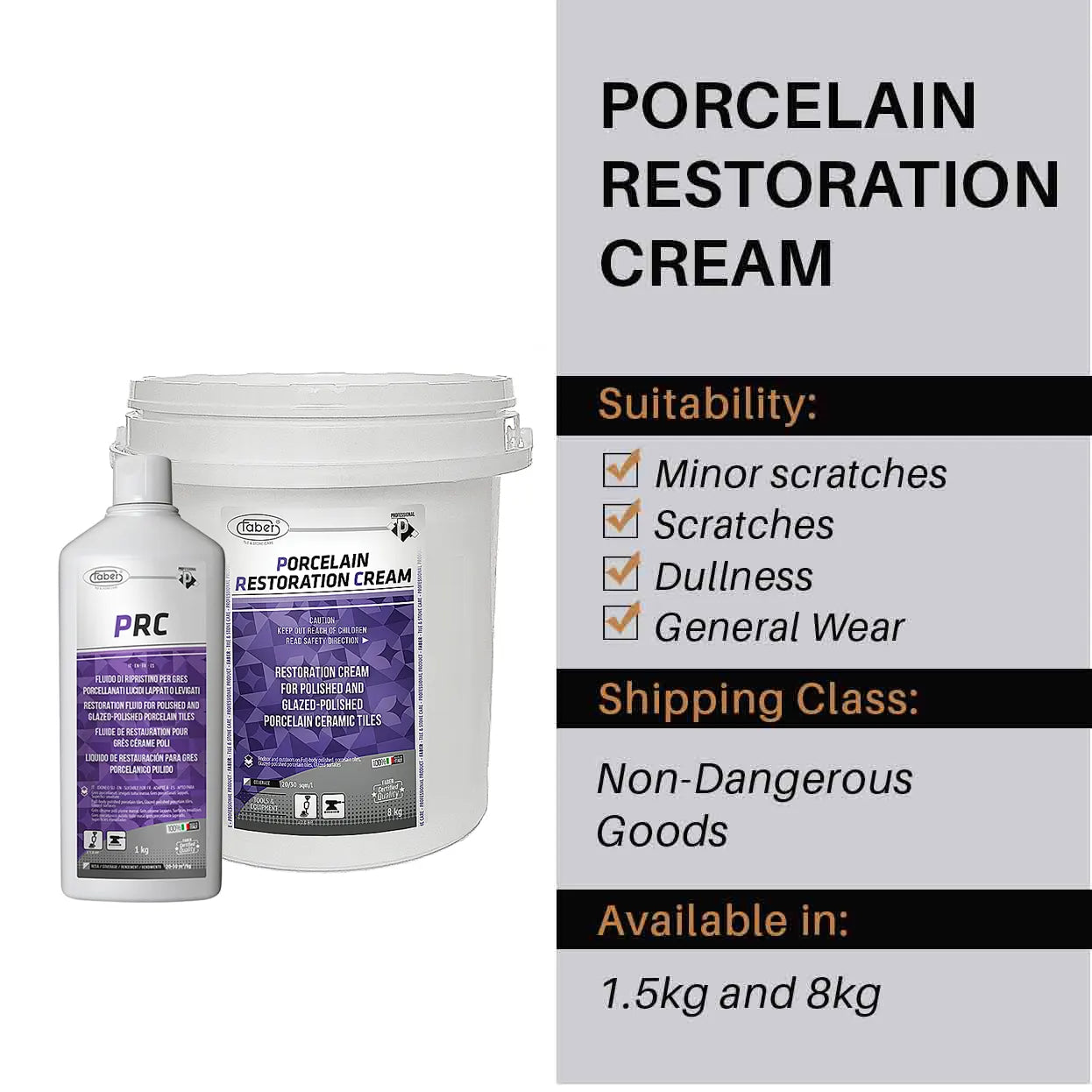 Porcelain restoration cream with packaging and product details on a white background