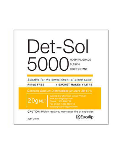 (CARTON) Det-Sol 5000 - 20gms (Powdered Disinfectant) x 200 Satchels - Stone Doctor Australia - Cleaning > Hospitals > Powder Disinfectants