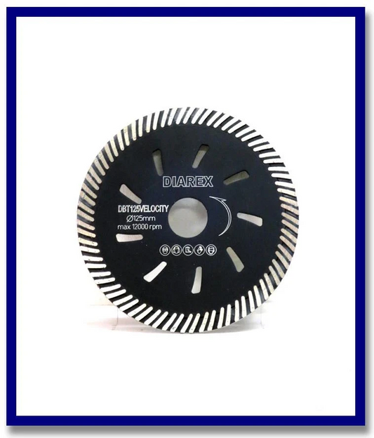 125mm Diarex Velocity Turbo Blade for Engineered Stone - 22.2mm bore - Stone Doctor Australia - Diarex Cutting Blades