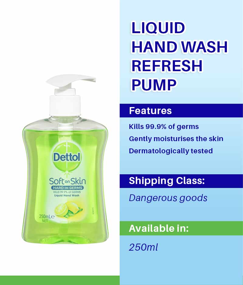 Diversey Dettol Liquid Hand Wash Refresh Pump 250ml - Stone Doctor Australia - Cleaning > Personal Hygiene > Liquid Hand Wash